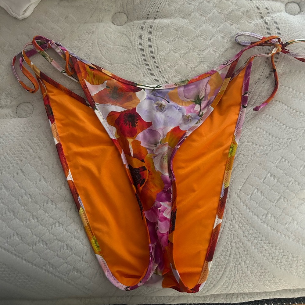 Aerie Floral and Orange Bikini Bottom Large